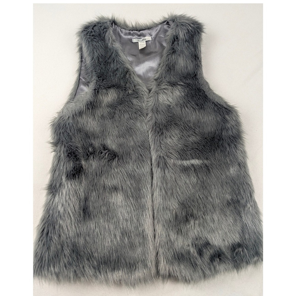 Moa USA Womens Gray Faux Fur Vest Open Front Sleeveless Shag Jacket Style 866